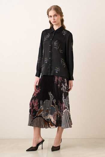 Shop RANNA GILL Black Chiffon, Crinkle Button-down Neck Avalyn Down Shirt Online at Aza Fashions Shop_RANNA GILL_Black Chiffon, Crinkle Button-down Neck Avalyn Down Shirt _Online_at_Aza_Fashions
