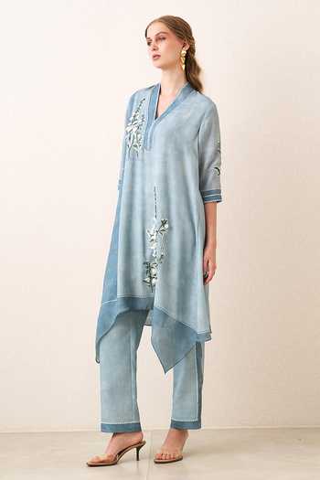 RANNA GILL Aurelle Embroidered Asymmetric Tunic & Pant Set