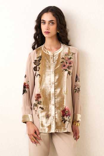 RANNA GILL Orlienne Velvet Panel Top