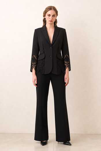 Buy RANNA GILL Black Crepe Notched Neck Vaelisse Lace Panel Jacket Online at Aza Fashions Buy_RANNA GILL_Black Crepe Notched Neck Vaelisse Lace Panel Jacket _Online_at_Aza_Fashions