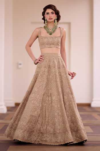 Safaa Brown Silk Square Neck Badam Katli Woven Lehenga Set Online at Aza Fashions Safaa_Brown Silk Square Neck Badam Katli Woven Lehenga Set _Online_at_Aza_Fashions