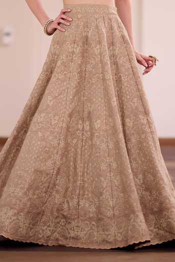 Safaa Brown Silk Square Neck Badam Katli Woven Lehenga Set at Aza Fashions Safaa_Brown Silk Square Neck Badam Katli Woven Lehenga Set _at_Aza_Fashions