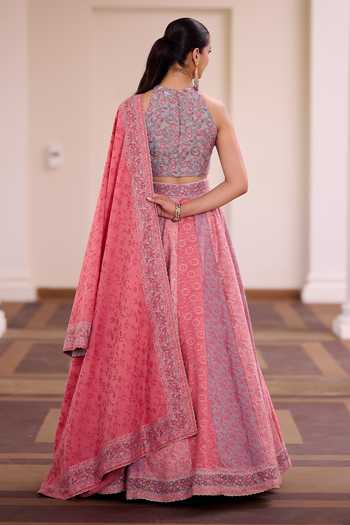 Safaa Gulaab Pak Floral Panelled Lehenga Set
