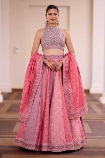 Safaa Gulaab Pak Floral Panelled Lehenga Set