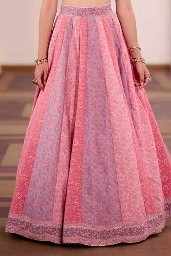 Safaa_Pink Silk Halter Neck Gulaab Pak Floral Panelled Lehenga Set _at_Aza_Fashions