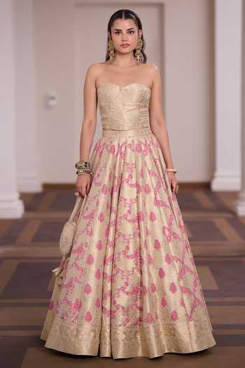 Buy_Safaa_Ivory Vegan Silk Tassels Sweetheart Neck Gulaabi Corset Lehenga Set _Online_at_Aza_Fashions