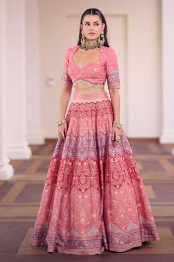 Safaa_Multi Color Silk Sweetheart Neck Gulbahar Barfi Hued Lehenga Set _Online_at_Aza_Fashions