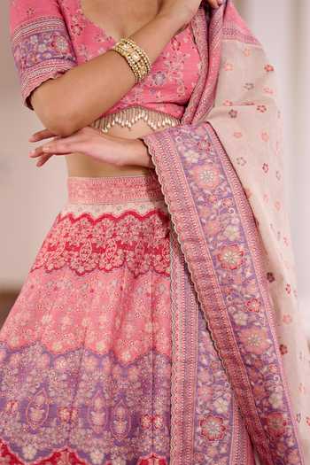 Safaa_Multi Color Silk Sweetheart Neck Gulbahar Barfi Hued Lehenga Set _at_Aza_Fashions