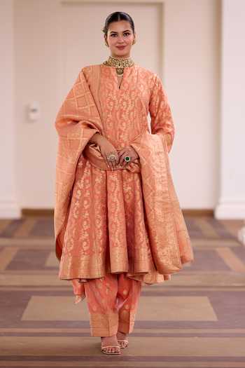 Safaa Kesariya Jalebi Banarasi Anarkali Set