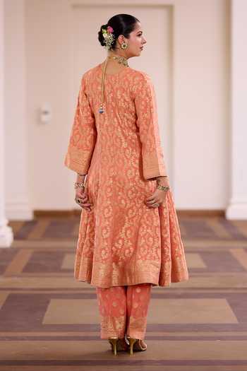 Safaa Kesariya Jalebi Banarasi Anarkali Set