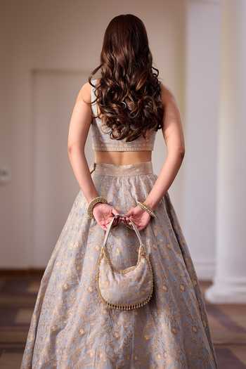 Safaa Khoya Chand Floral Zari Woven Lehenga Set