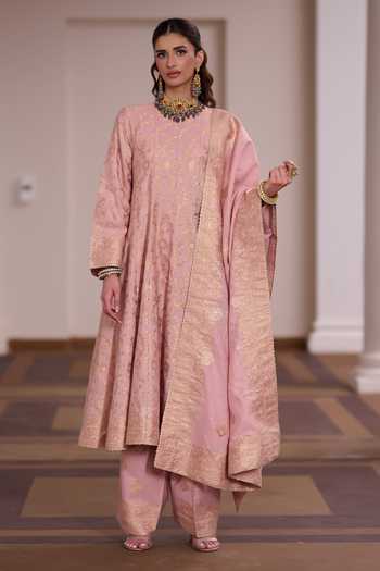 Safaa Madhur Malai Floral Zari Woven Anarkali Set