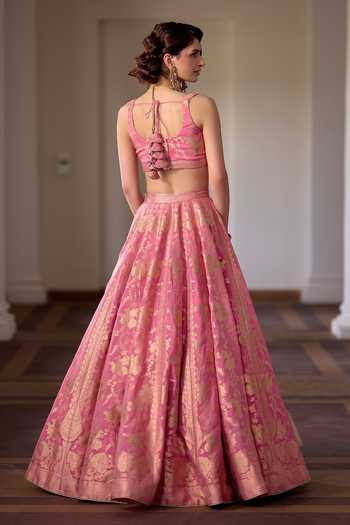 Safaa Rose Kalakand Floral Woven Organza Lehenga Set
