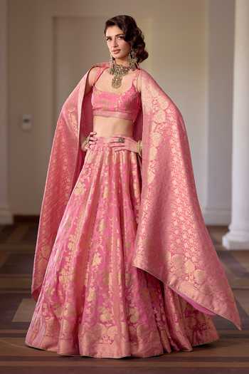 Safaa Rose Kalakand Floral Woven Organza Lehenga Set