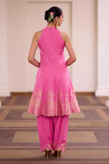 Safaa Rose Rabri Zari Woven Vegan Silk Anarkali Set