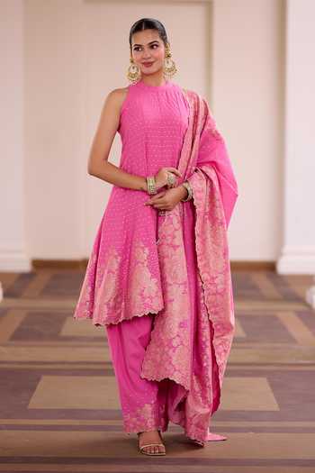 Safaa Rose Rabri Zari Woven Vegan Silk Anarkali Set