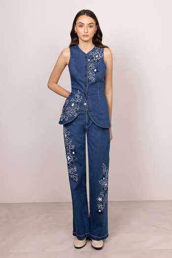 Buy RANNA GILL Blue Denim Tavin Wide Legged Pant Online at Aza Fashions Buy_RANNA GILL_Blue Denim Tavin Wide Legged Pant _Online_at_Aza_Fashions
