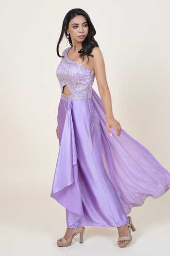 Jhambthreads One Shoulder Embellished Draped Dress 