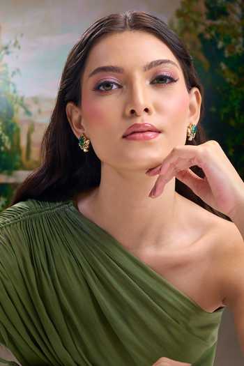 Buy Nazaakat By Samara Singh Green Studded Fluer Earrings Buy_Nazaakat By Samara Singh_Green Studded Fluer Earrings