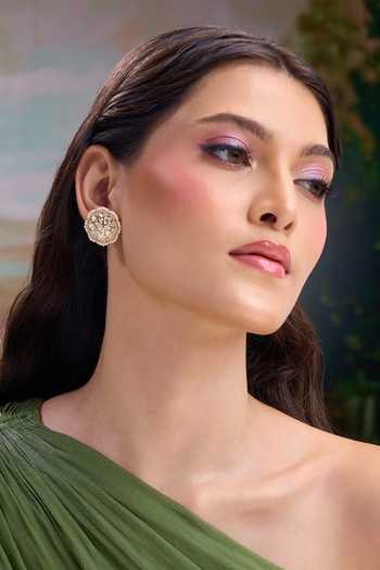 Shop Nazaakat By Samara Singh White Embellished Floral Stud Earrings Shop_Nazaakat By Samara Singh_White Embellished Floral Stud Earrings