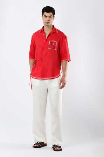 Limerick By Abirr N' Nanki_Red Linen John Textured Shirt _Online_at_Aza_Fashions