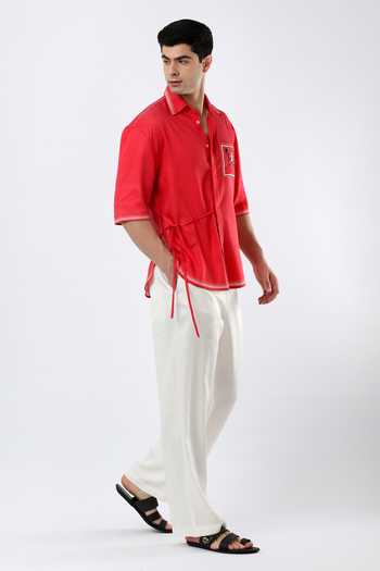 Buy_Limerick By Abirr N' Nanki_Red Linen John Textured Shirt _Online_at_Aza_Fashions