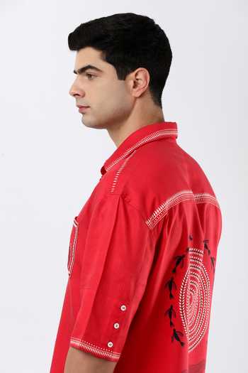 Limerick By Abirr N' Nanki_Red Linen John Textured Shirt _at_Aza_Fashions