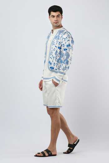 Limerick By Abirr N' Nanki_White Linen Neo Textured Shorts _Online_at_Aza_Fashions