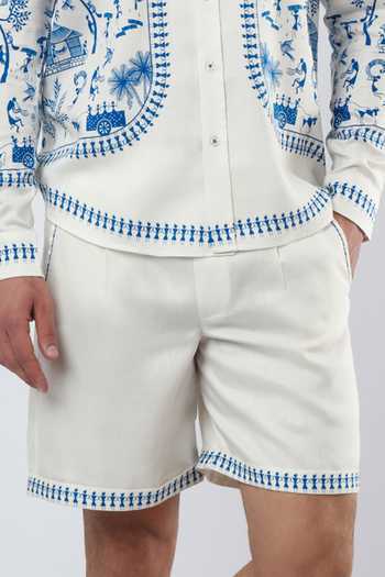 Buy_Limerick By Abirr N' Nanki_White Linen Neo Textured Shorts _Online_at_Aza_Fashions