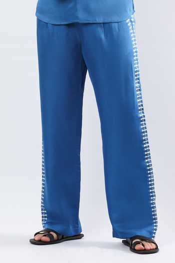 Limerick By Abirr N' Nanki Blue Satin, Linen Zev Pant Online at Aza Fashions Limerick By Abirr N' Nanki_Blue Satin, Linen Zev Pant _Online_at_Aza_Fashions