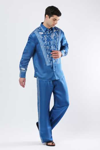 Buy Limerick By Abirr N' Nanki Blue Satin, Linen Zev Pant Online at Aza Fashions Buy_Limerick By Abirr N' Nanki_Blue Satin, Linen Zev Pant _Online_at_Aza_Fashions