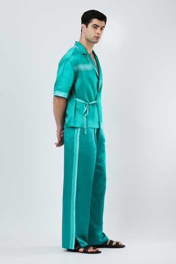 Shop Limerick By Abirr N' Nanki Blue Satin, Linen Luii Pant Online at Aza Fashions Shop_Limerick By Abirr N' Nanki_Blue Satin, Linen Luii Pant _Online_at_Aza_Fashions
