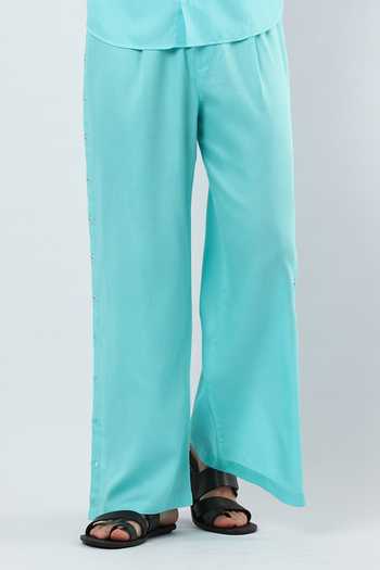 Limerick By Abirr N' Nanki Blue Cotton Satin Rem Pant Online at Aza Fashions Limerick By Abirr N' Nanki_Blue Cotton Satin Rem Pant _Online_at_Aza_Fashions