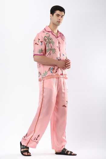 Limerick By Abirr N' Nanki Pink Satin Joa Printed Pant Online at Aza Fashions Limerick By Abirr N' Nanki_Pink Satin Joa Printed Pant _Online_at_Aza_Fashions