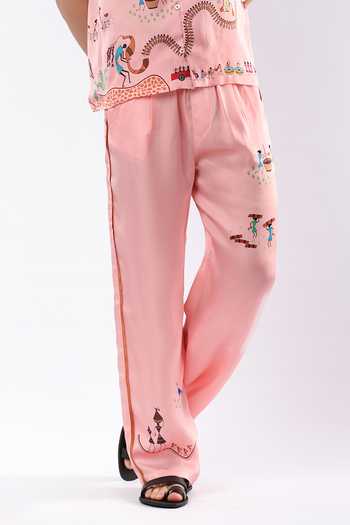 Buy Limerick By Abirr N' Nanki Pink Satin Joa Printed Pant Online at Aza Fashions Buy_Limerick By Abirr N' Nanki_Pink Satin Joa Printed Pant _Online_at_Aza_Fashions