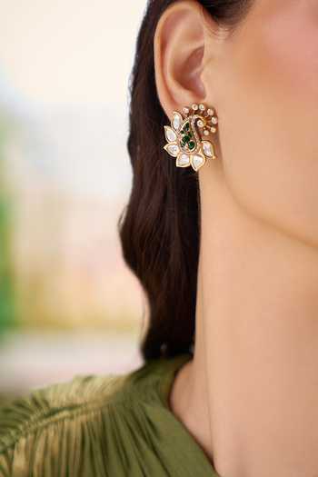 Nazaakat By Samara Singh Green Paisley Embellished Stud Earrings at Aza Fashions Nazaakat By Samara Singh_Green Paisley Embellished Stud Earrings _at_Aza_Fashions