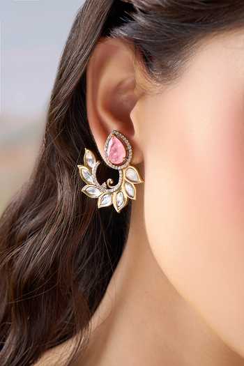 Nazaakat By Samara Singh Pink Leaf Vine Stone Studded Earrings at Aza Fashions Nazaakat By Samara Singh_Pink Leaf Vine Stone Studded Earrings _at_Aza_Fashions