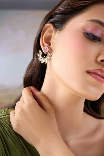 Buy Nazaakat By Samara Singh Pink Leaf Vine Stone Studded Earrings Buy_Nazaakat By Samara Singh_Pink Leaf Vine Stone Studded Earrings