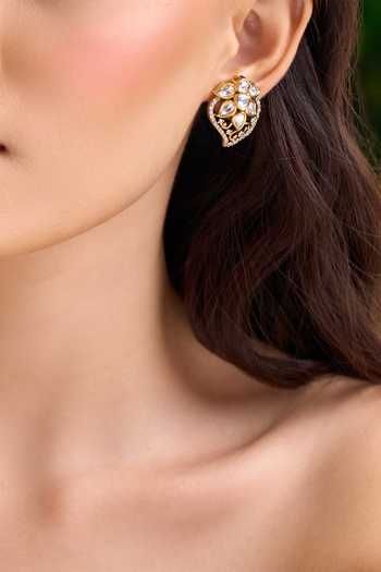 Shop Nazaakat By Samara Singh Gold Plated Cutwork Lead Studded Earrings Online at Aza Fashions Shop_Nazaakat By Samara Singh_Gold Plated Cutwork Lead Studded Earrings _Online_at_Aza_Fashions