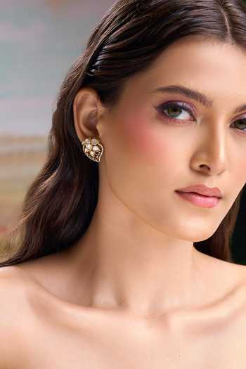 Nazaakat By Samara Singh Gold Plated Cutwork Lead Studded Earrings at Aza Fashions Nazaakat By Samara Singh_Gold Plated Cutwork Lead Studded Earrings _at_Aza_Fashions