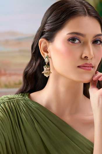 Nazaakat By Samara Singh Embellished Dholki Jhumka Earrings