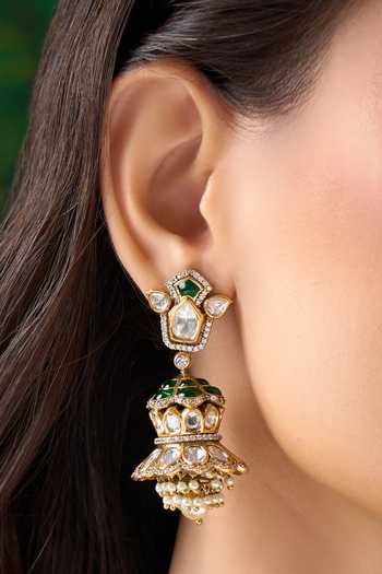 Buy Nazaakat By Samara Singh Green Embellished Dholki Jhumka Earrings Buy_Nazaakat By Samara Singh_Green Embellished Dholki Jhumka Earrings