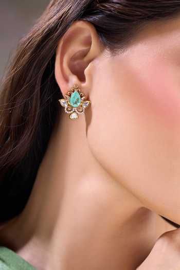 Buy Nazaakat By Samara Singh Green Fluer Embellished Stone Earrings Buy_Nazaakat By Samara Singh_Green Fluer Embellished Stone Earrings