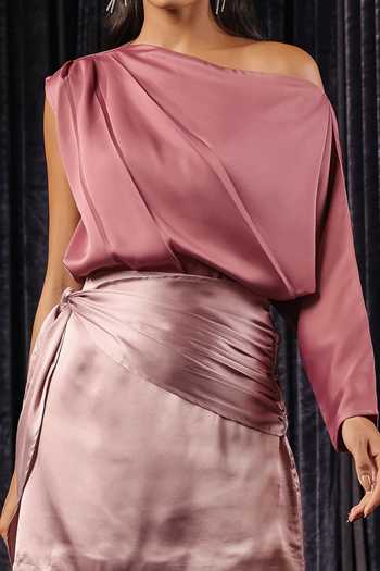 Buy B'Infinite Pink Lycra, Satin One-shoulder Draped Top For Kids Online at Aza Fashions Buy_B'Infinite_Pink Lycra, Satin One-shoulder Draped Top For Kids_Online_at_Aza_Fashions
