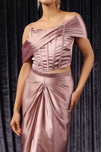 B'Infinite_Pink Satin Draped Corset Top For Kids_Online_at_Aza_Fashions