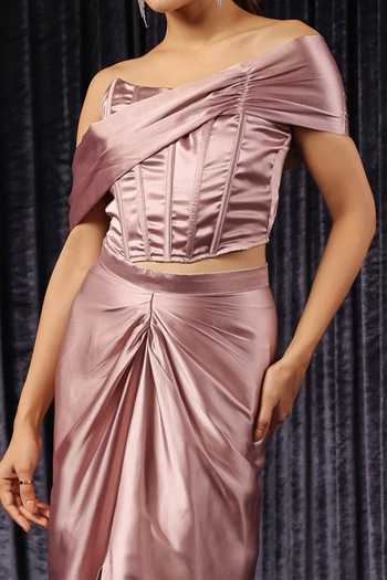 Buy_B'Infinite_Pink Satin Draped Corset Top For Kids_Online_at_Aza_Fashions