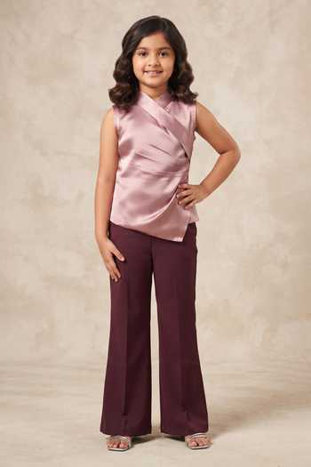 B'Infinite Pink Satin Wrap Style Top For Kids