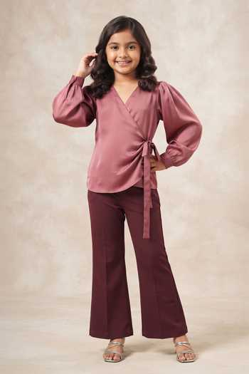 B'Infinite Pink Satin Wrap Top with Side Knot For Kids
