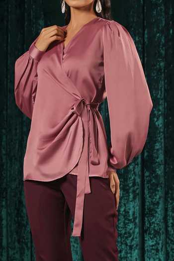 Buy B'Infinite Pink Satin Wrap Top With Side Knot For Kids Online at Aza Fashions Buy_B'Infinite_Pink Satin Wrap Top With Side Knot For Kids_Online_at_Aza_Fashions