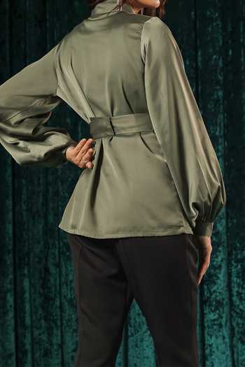 B'Infinite Green Overlap Satin Top For Kids